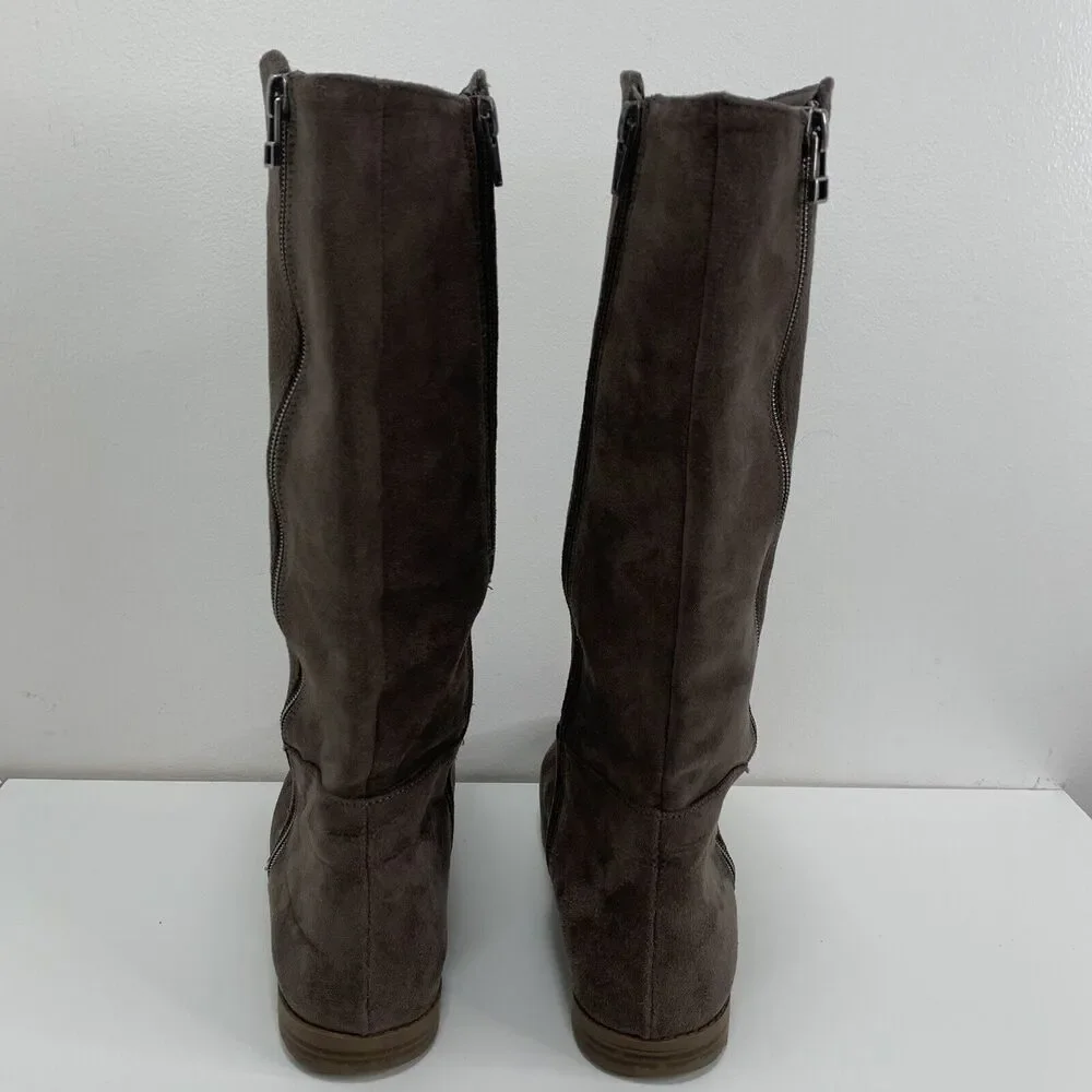 Steve Madden Knee High Boots Brown Snakeskin Side Zip Round Toe 5 Shiny